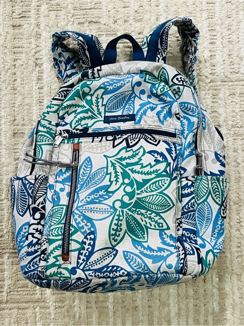 Vera Bradley Cotton Lightweight Blue/Teal Floral Print Backpack EC